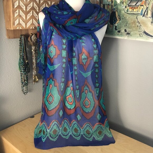 Gorgeous Semi Sheer Scarf - Jeweltone Geometric - Picture 1 of 6